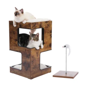 Wood Cat House Bed with Removable Soft Mats